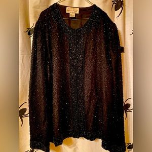 laurence kazar XL women’s black beaded jacket